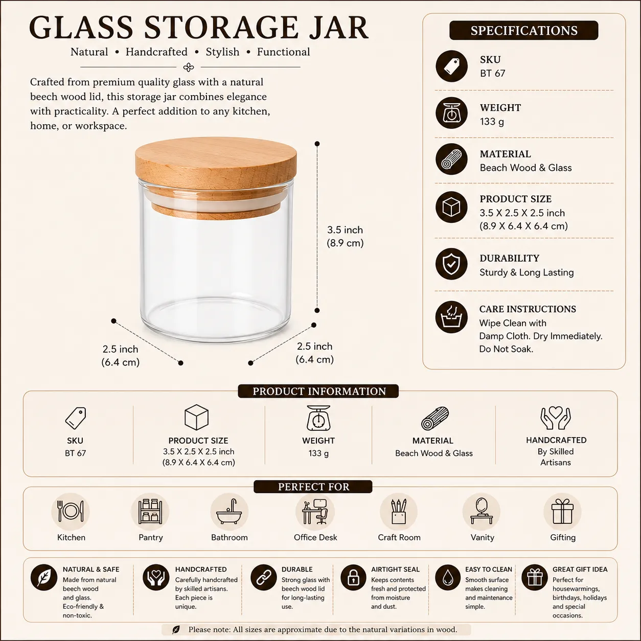 Glass Storage Jar with Beech Wood Lid