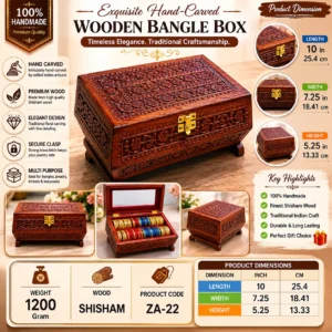 Hand-Carved Wooden Bangle Box