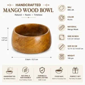 Handcrafted Mango Wood Bowl (SKU BWL-08)