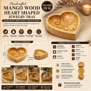 Handcrafted Mango Wood Heart Shaped Jewelry Tray
