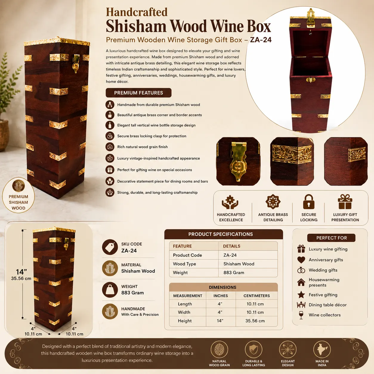Handcrafted Shisham Wood Wine Box