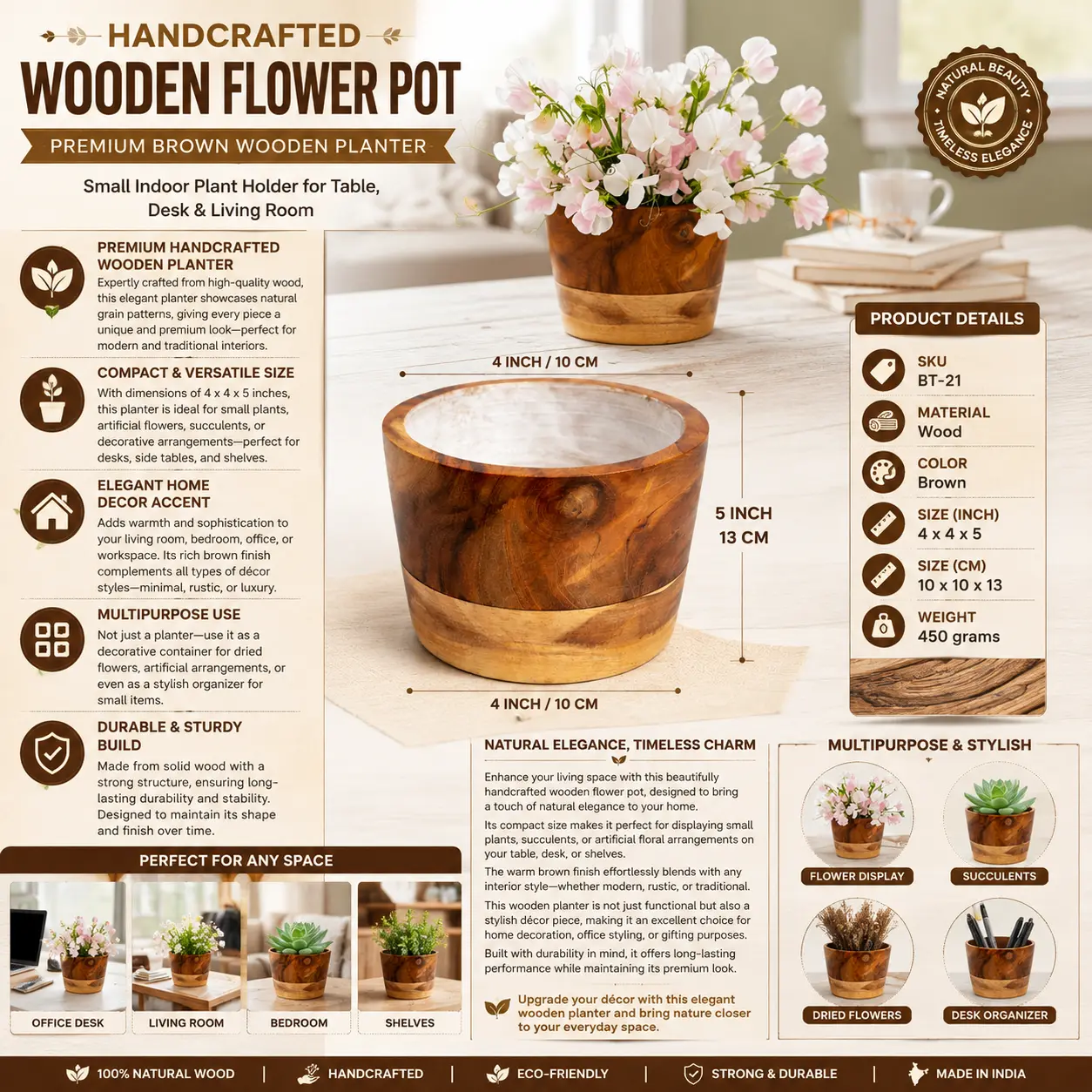 Handcrafted Wooden Flower Pot