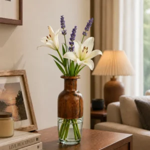 Handmade Wooden & Glass Flower Vase for Home Décor