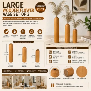 Large Wooden Flower Vase Set of 3