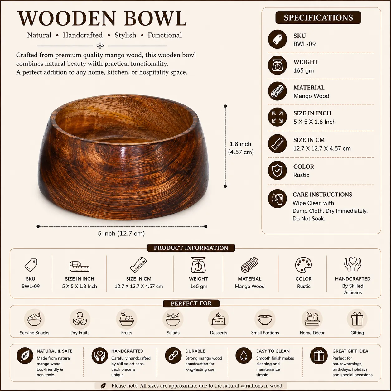 Mango Wood Handcrafted Bowl