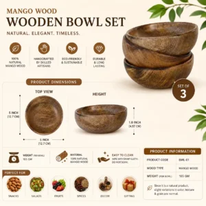 Mango Wood Wooden Bowl Set (Set of 3)