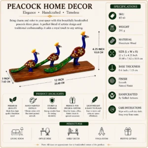 Peacock Home Décor – Handcrafted Wooden Decorative Showpiece