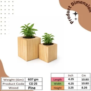 Pine Wood Cube Planter with Plant Holder