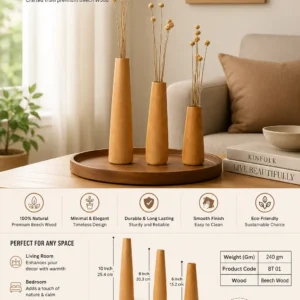 Premium Beech Wood Flower Vase (Large)