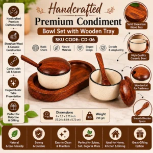 Premium Handcrafted Condiment Bowl Set with Wooden Tray (SKU CD-06)