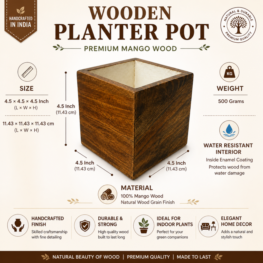 Premium Handcrafted Mango Wood Planter Pot