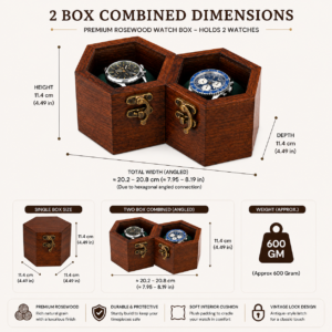 Premium Rosewood Hexagonal Watch Box Set (2-Piece)