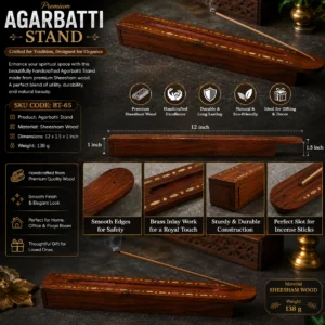 Premium Sheesham Wood Agarbatti Stand with Brass Inlay