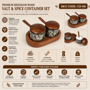 Premium Sheesham Wood & Ceramic Salt & Spice Container Set