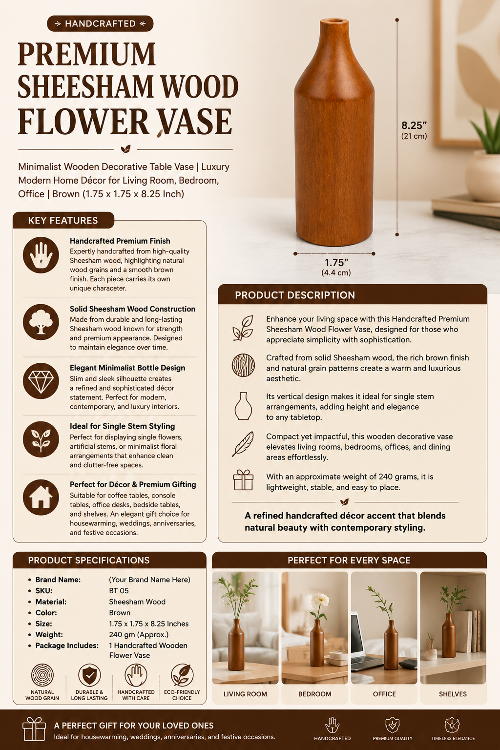 Premium Sheesham Wood Flower Vase