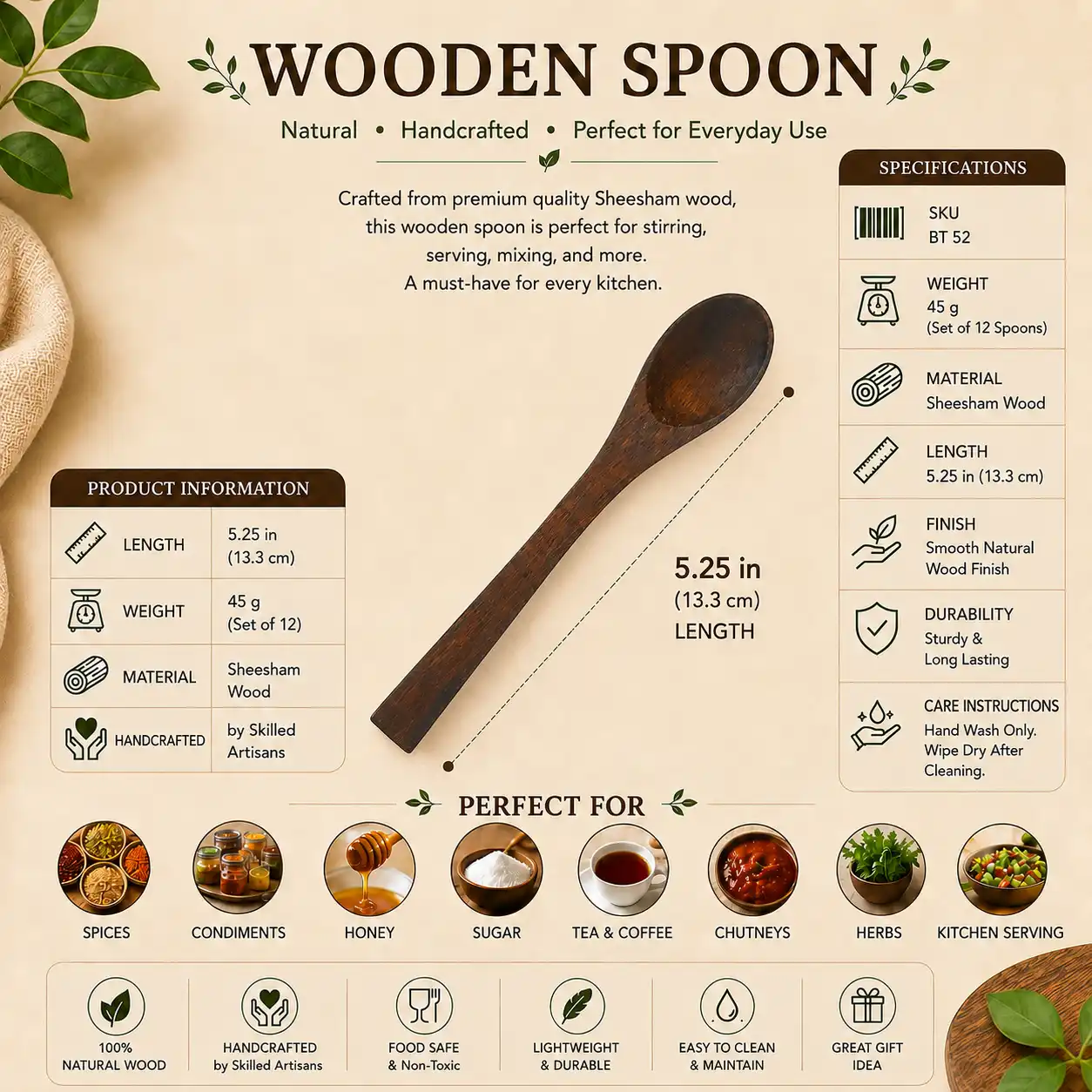 Premium Sheesham Wooden Spoon