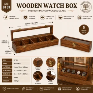 Premium Wooden Watch Box – 5 Slot Watch Storage Case
