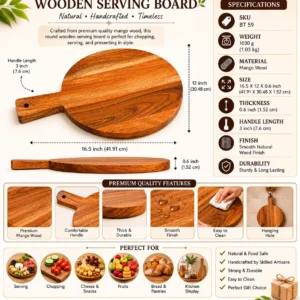 Round Mango Wood Serving Board with Handle