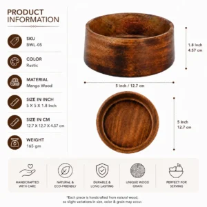 Rustic Handmade Mango Wood Bowl – 5 Inch