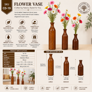 Sheesham Wood Flower Vase Set (Set of 3)