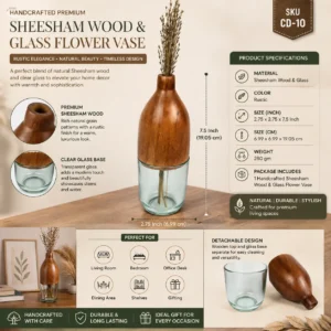 Sheesham Wood & Glass Flower Vase