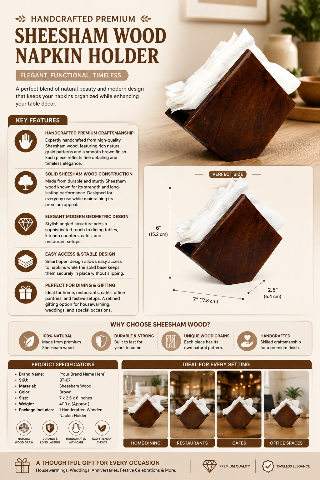 Sheesham Wood Napkin Holder – Premium Handcrafted Wooden Tissue Holder