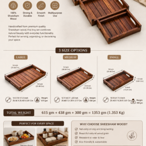 Sheesham Wooden Serving Tray Set (Set of 3