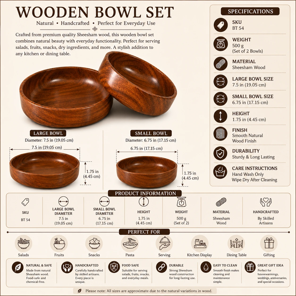 Wooden Bowl Set (Set of 2)