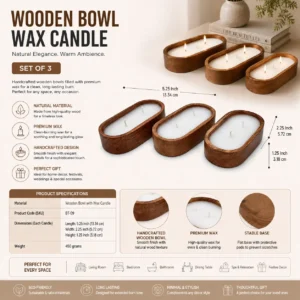 Wooden Bowl Wax Candle Set (Set of 3)