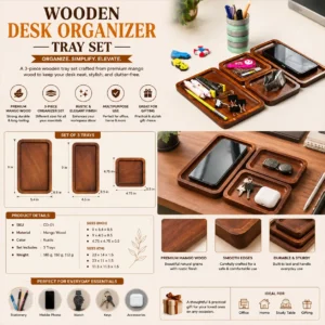 Wooden Desk Organizer Tray Set