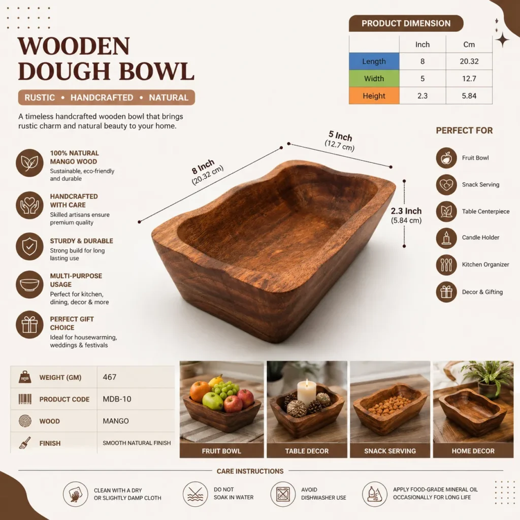 Wooden Dough Bowl – Handcrafted Mango Wood Bowl