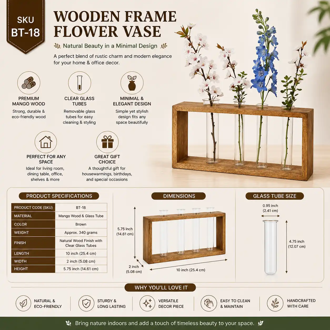 Wooden Frame Flower Vase