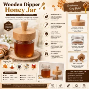 Wooden Honey Jar with Wooden Dipper