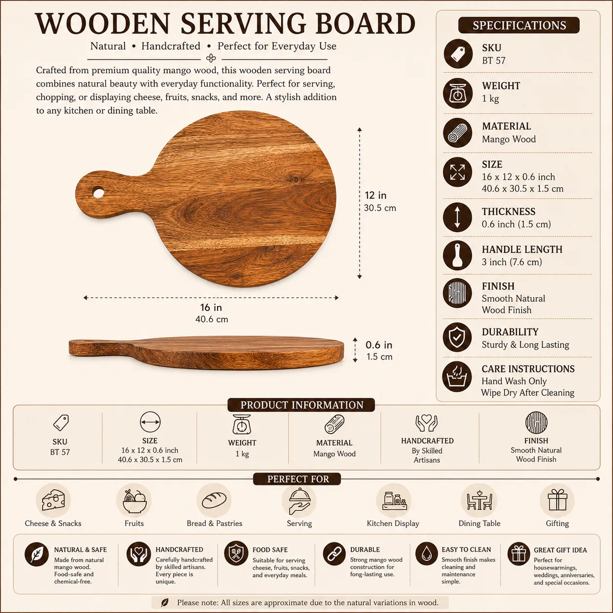 Wooden Mango Wood Serving Board