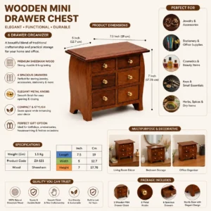 Wooden Mini Drawer Chest – 6 Drawer Organizer