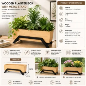 Wooden Planter Box with Metal Stand