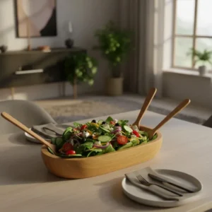 Wooden Salad Bowl with Serving Spoon Set