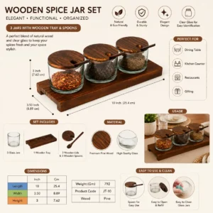 Wooden Spice Jar Set with Wooden Tray & Spoons