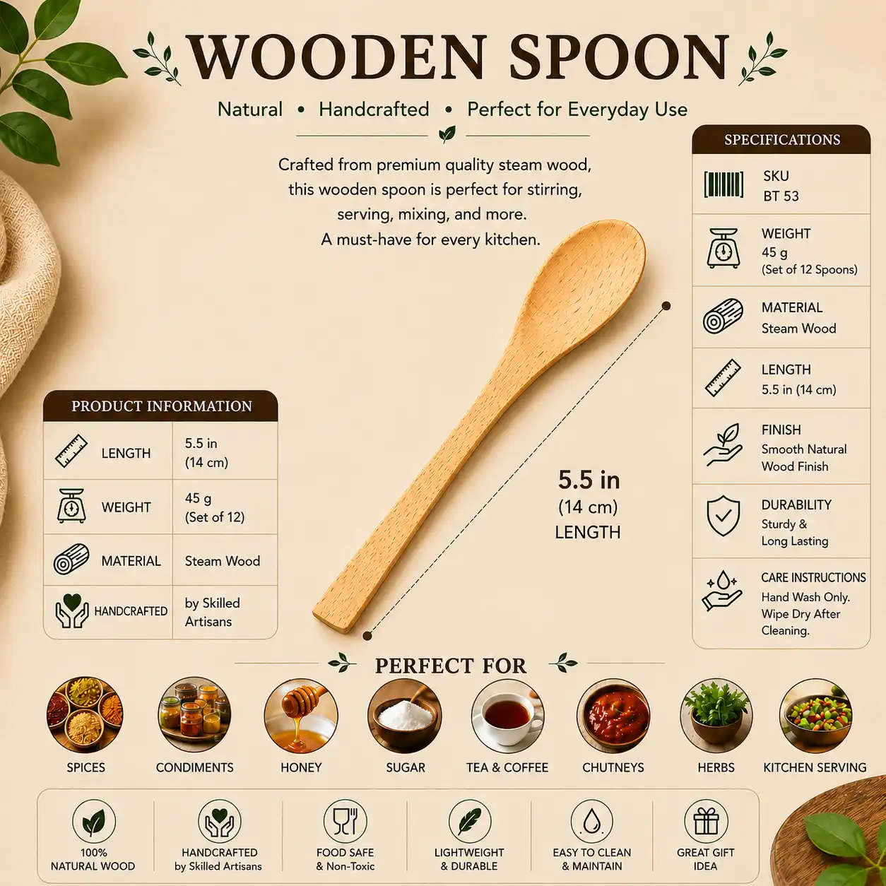 Wooden Spoon – Premium Handmade Steam Wood Spoon