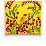 Bright Colorful Folk-Art Bird Painting