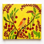 Bright Colorful Folk-Art Bird Painting
