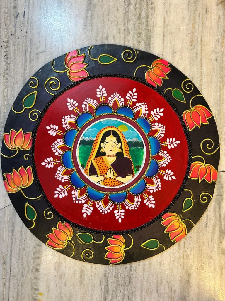 Hand-Painted Indian Folk Art Decorative Plates – Set of 4