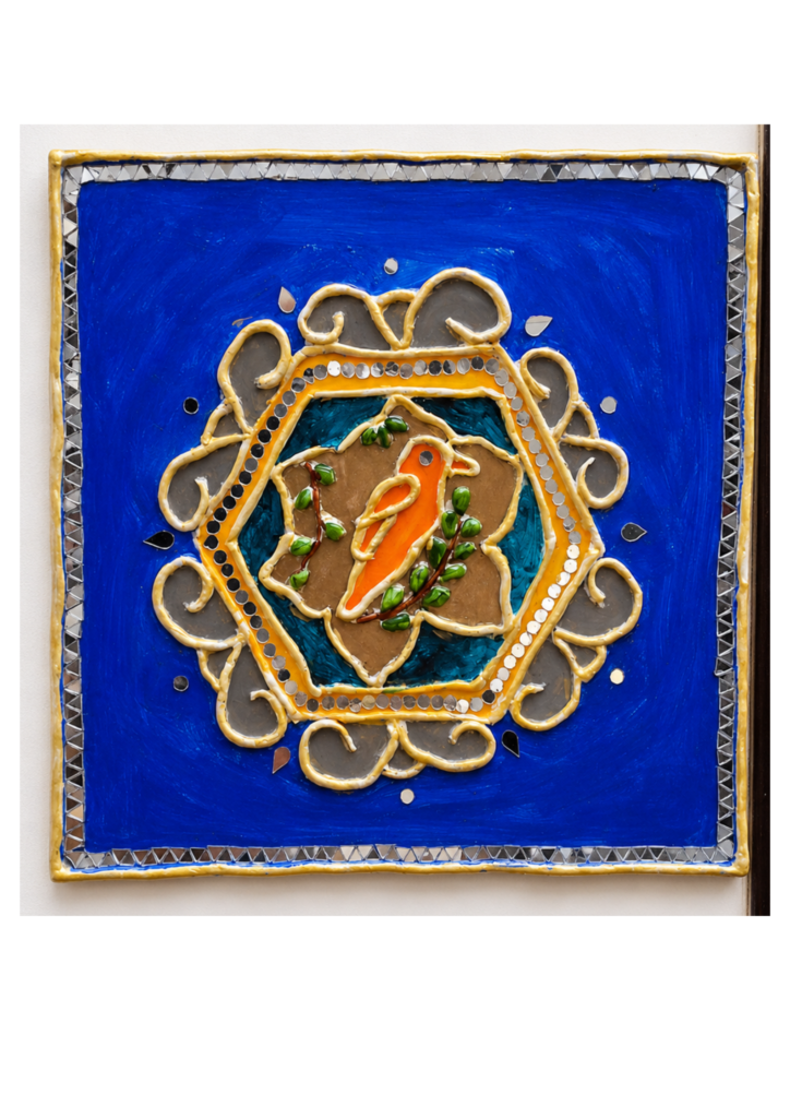 Handcrafted Decorative Square Artwork – Blue, Gold & Silver Mosaic Wall Art