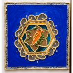 Handcrafted Decorative Square Artwork – Blue, Gold & Silver Mosaic Wall Art