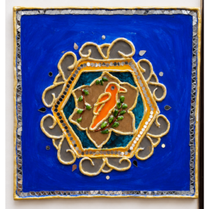 Handcrafted Decorative Square Artwork – Blue, Gold & Silver Mosaic Wall Art