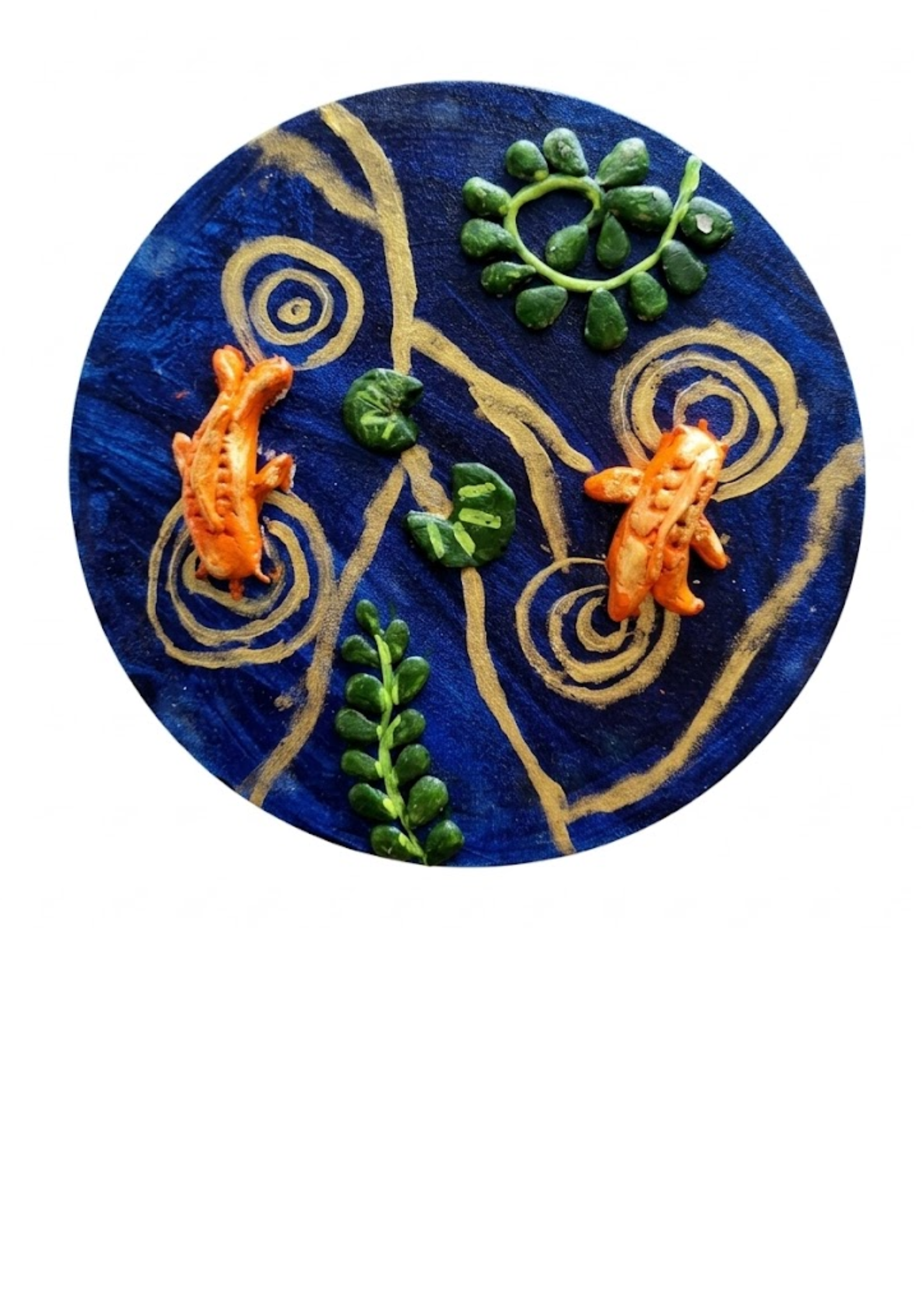 Mixed-Media 3D Koi Pond Artwork – Handcrafted Blue Water Garden Wall Décor