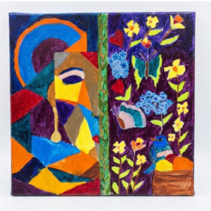 Vibrant Split-Panel Cubist Floral & Nature Painting