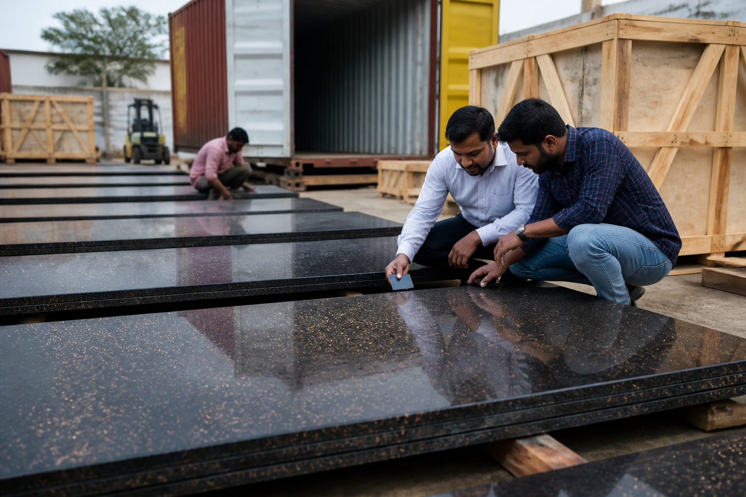 Grading Indian Black Galaxy Granite: Auditing Copper Fleck Density and Line Defects for Wholesale Containers