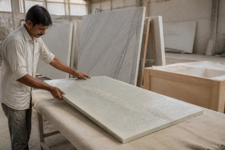 Evaluating Fiberglass Mesh and Epoxy Backing on Fragile Marble Slabs