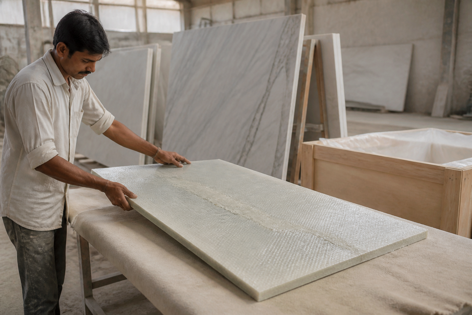 Evaluating Fiberglass Mesh and Epoxy Backing on Fragile Marble Slabs